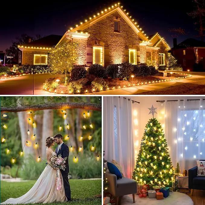 C9 LED Christmas Lights, 67FT 100 Bulbs Outdoor Christmas Decorations for House Waterproof String Lights Extendable Green Wire Fairy Lights for Patio Xmas Garden Party Wedding Indoor Warm White by GreenHaven Gardens