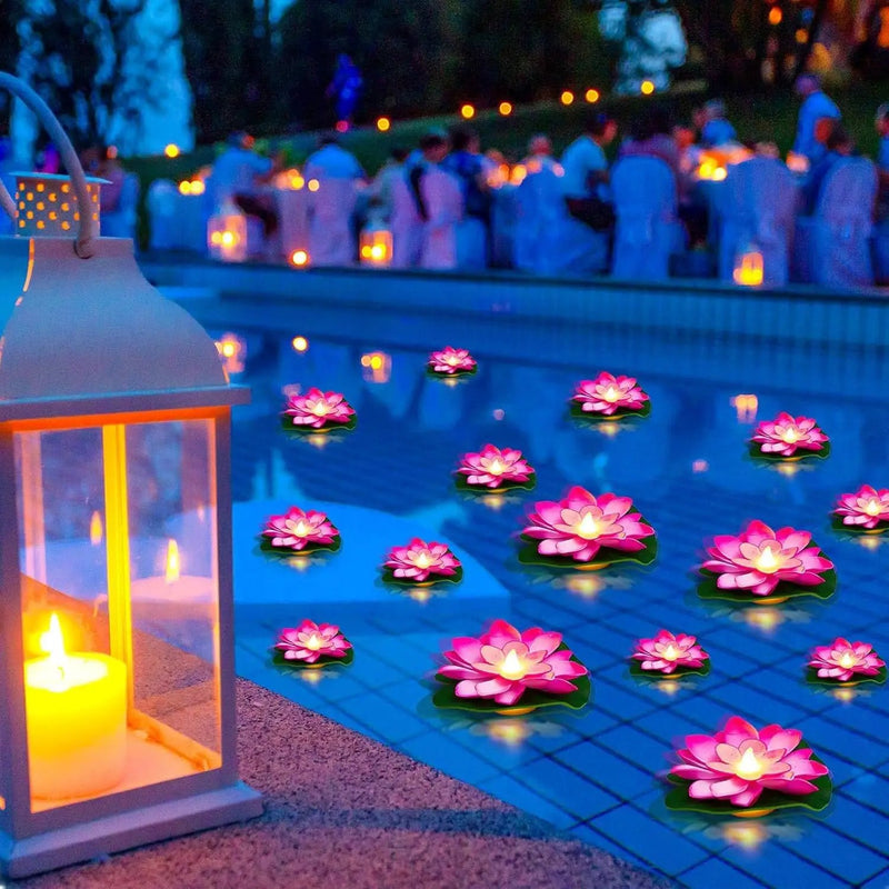 Liliful 24 Pcs Diwali Lotus Decoration Pool Floating Lights, Artificial Flowers Lotus with LED,Lily Pads Water Lantern for Indian Puja Home Decoration(3.94 Inch, 5.91 Inch,Pink) by GreenHaven Gardens