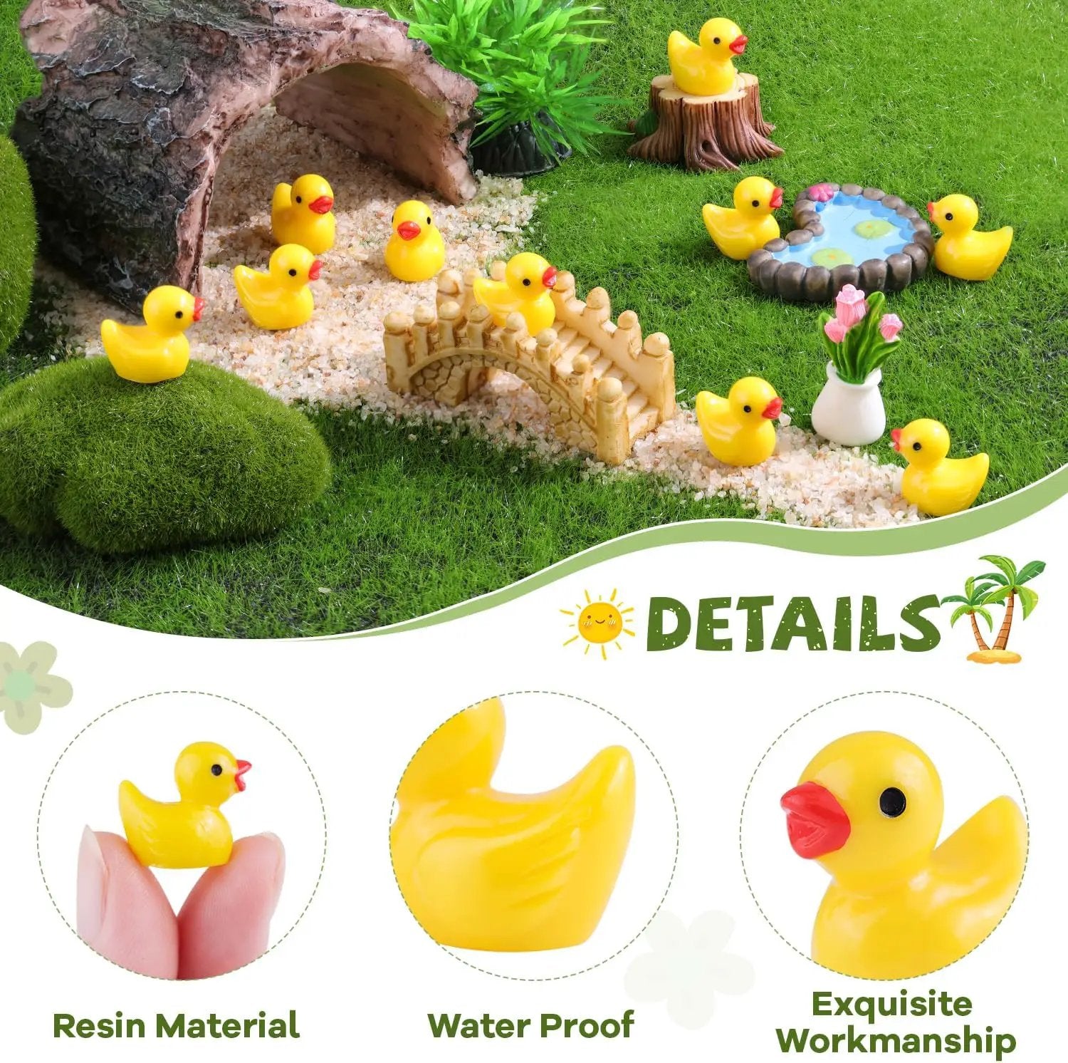 200PCS Mini Resin Animals Cute Yellow Tiny Ducks,Miniature Duck Figures to Hide,Little Animal Toys Small Figurines Bulk for Topper Desk Garden Dollhouse Landscape Aquarium Ornaments DIY Crafts & Decor by GreenHaven Gardens
