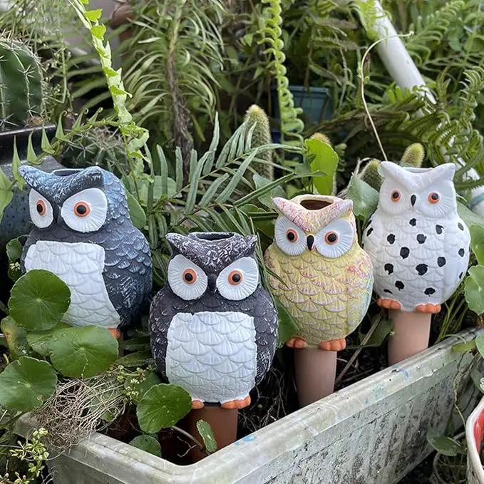Self Watering Spikes, Self Watering Globes, Owl Shape Plant Watering Device, Terracotta Plant Watering Stakes, Automatic Watering Spikes for Indoor Outdoor Plants 4 Packs by GreenHaven Gardens