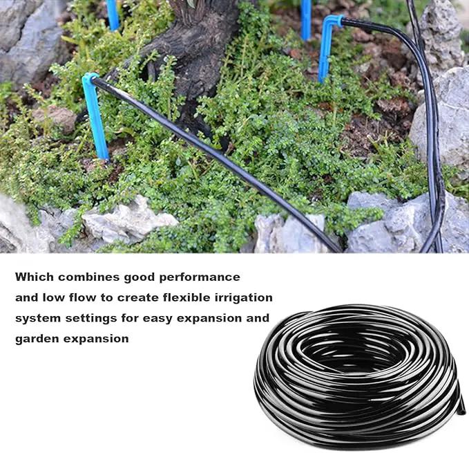 Drip Irrigation Tubing 100 Feet 1/4 drip Irrigation Drip Line Irrigation Hose with 5 Pcs 4/7 Drip Irrigation Tees, 15 Pcs 4/7 Straight, Drip Irrigation Kit (100FT) by GreenHaven Gardens