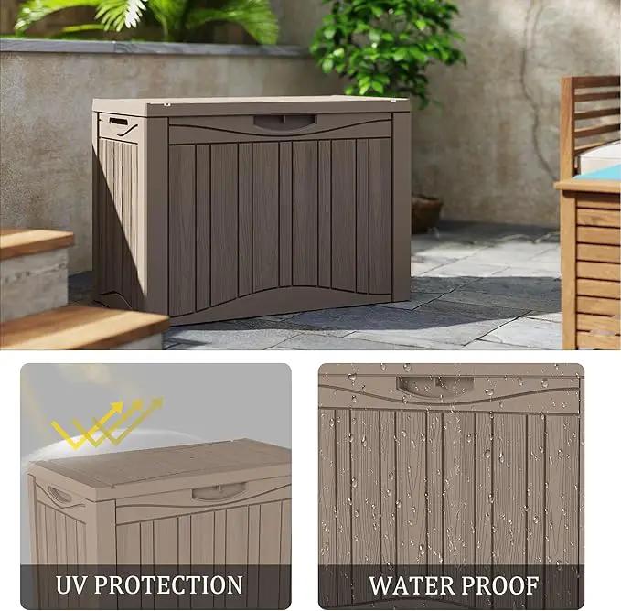 50 Gallon Lockable Resin Deck Box, Waterproof & UV-Resistant Outdoor Storage Box for Outdoor Cushion Storage, Garden Tools & Pool Accessories Storage, Gray by GreenHaven Gardens