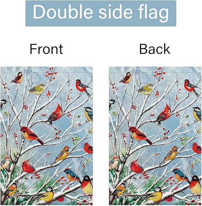 Louise Maelys Welcome Christmas Garden Flag 12x18 Double Sided, Small Burlap Tree Cardinal Birds Xmas Outside Outdoor House Yard Decor by GreenHaven Gardens