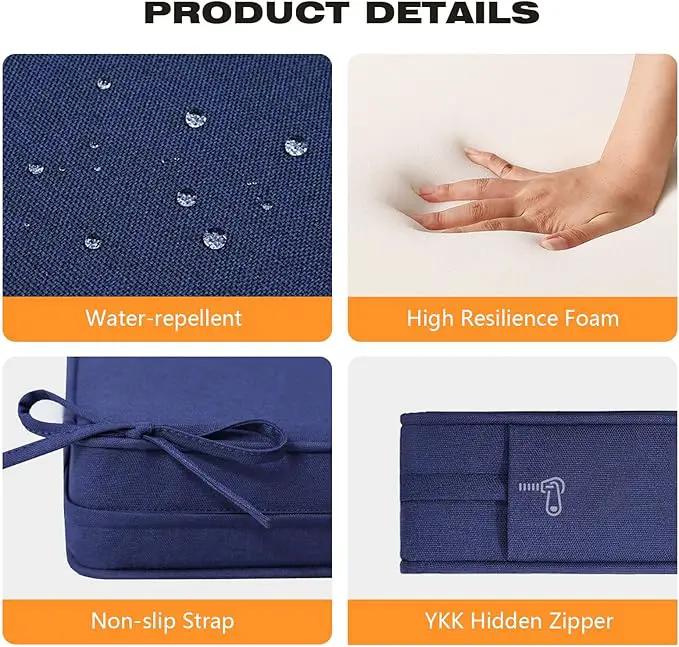 Square Corner Seat Cushions, 18.5" x 16" x 3", Set of 4, Indoor Outdoor Water Repellent Universal Chair Pads with Ties for Patio Furniture, Garden Deck Dining Chairs, Navy by GreenHaven Gardens