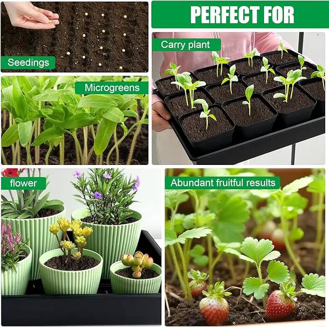 Seed Starter Tray, 5 Packs Plant Tray, Durable Plastic Growing Trays, Stackable Seedling Starter Trays Perfect for Indoor, Outdoor, Greenhouses, 16.5" L x 13.2" W x 2.8" H - Black by GreenHaven Gardens