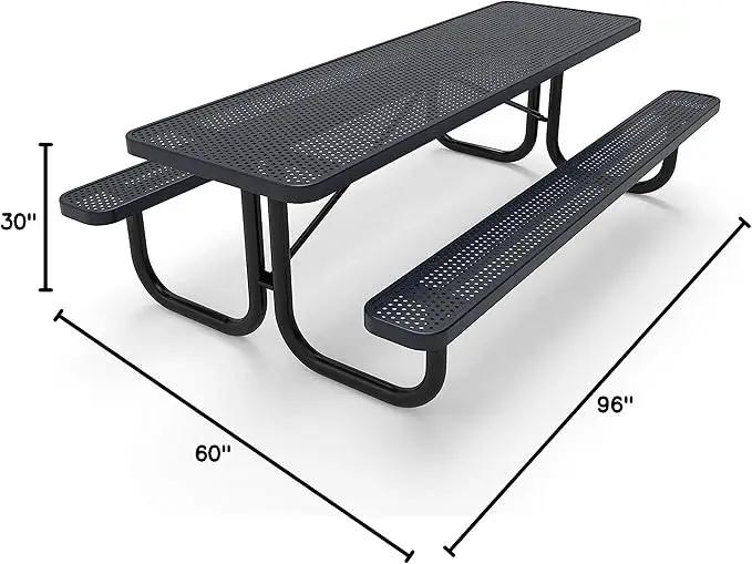 Coated Outdoor Furniture Heavy-Duty Portable Outdoor Picnic Table, Thermoplastic Coated Punched Steel Commercial-Grade Patio Dining Furniture Made in America (8ft Rectangular, Dark Blue) by GreenHaven Gardens