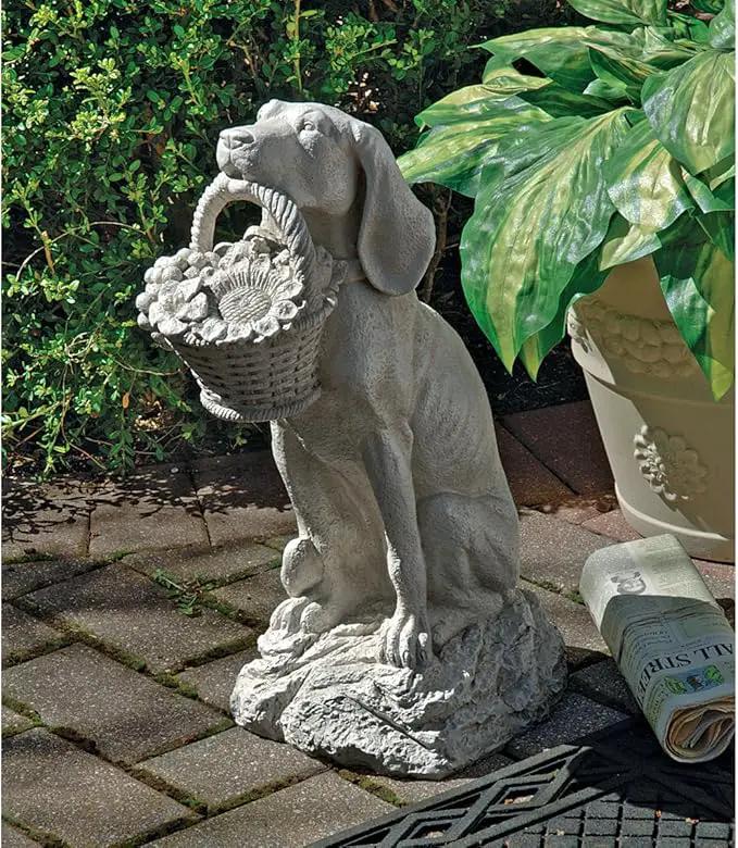 Design Toscano Man's Best Friend Dog with Basket Outdoor Garden Statue, 8 Inches Wide, 12 Inches Deep, 19 Inches High, Handcast Polyresin, Antique Stone Finish by GreenHaven Gardens