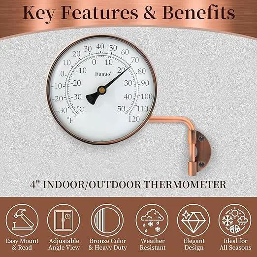 4 Inch Outdoor Thermometer, Outside Temperature Gauge Decorative for Patio, Window, Greenhouse, Garage, Brass Swivel Thermometer (4inch Thermometer) by GreenHaven Gardens