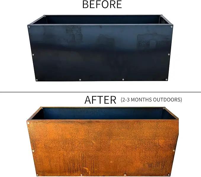 DIY CARTEL Corten Steel Rectangular Outdoor Planter Box, Rustic & Modern Farmhouse Design, Large Raised Metal Garden Bed for Commercial & Residential Use (36in x 16in x 16in) by GreenHaven Gardens