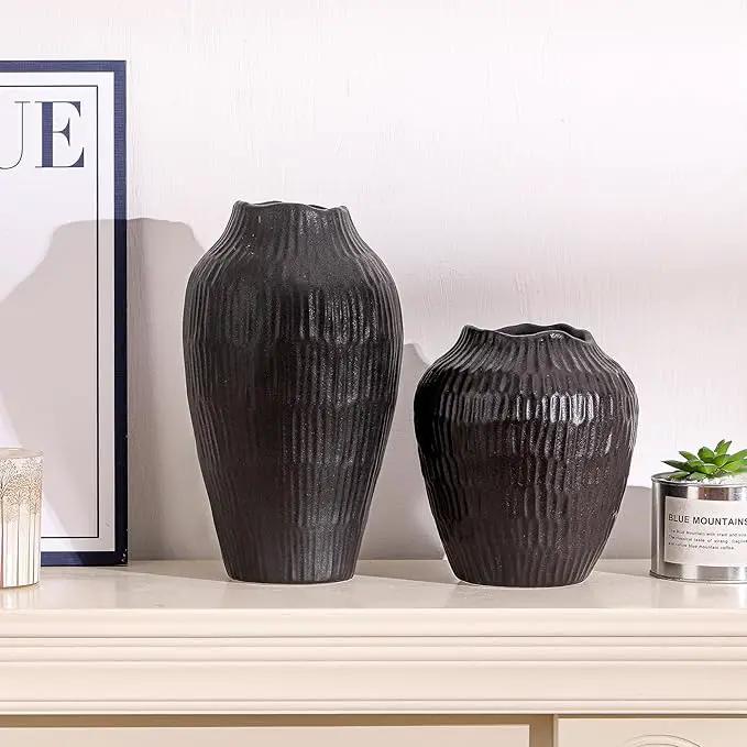 Elegant Black Ceramic Vase - Modern Minimalist Home Decor Vase, Centerpiece for Living Room, Dining Table, Office - 11.6 Inches Tall, Handcrafted Pottery for Farmhouse, Boho, Contemporary Style by GreenHaven Gardens