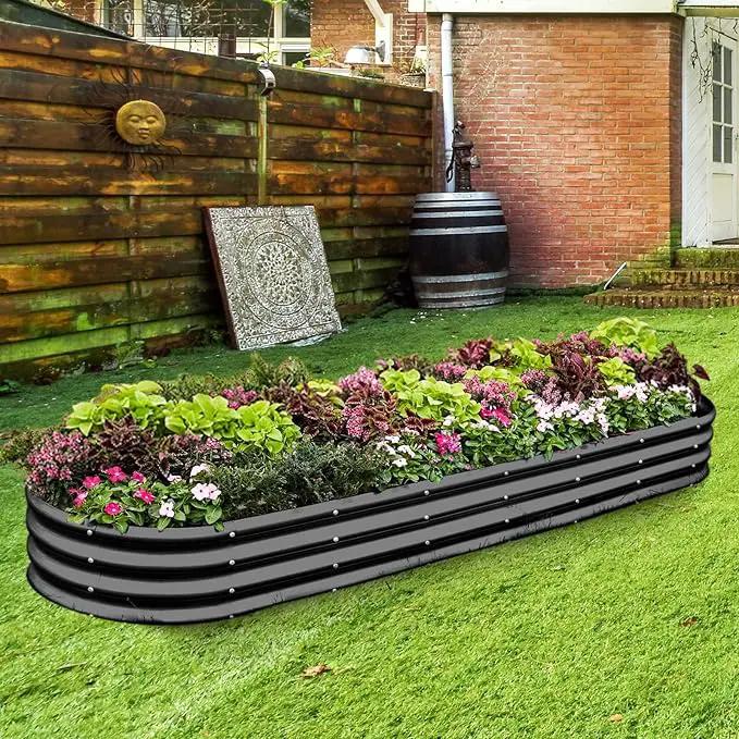 Land Guard 8×2×1ft Galvanized Raised Garden Bed Kit, 108 Gallon Capacity Raised Garden Boxes Outdoor, Oval Metal Raised Garden Beds for Vegetables, Gray(with 10 Connecting rods) by GreenHaven Gardens