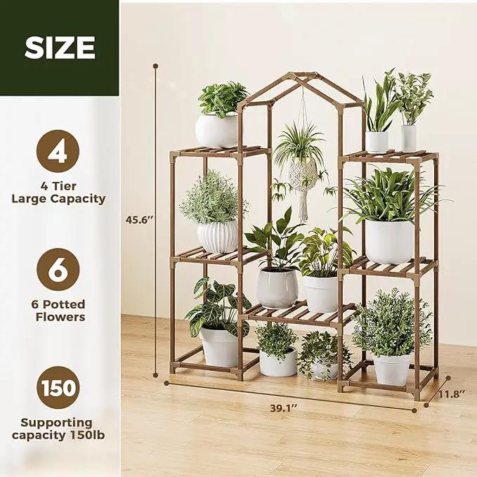 Bamworld Plant Stand Indoor Boho Decor Hanging Plant Shelf Wood Flower Stand for Christmas Gift, Home Decor, Plant Gift by GreenHaven Gardens
