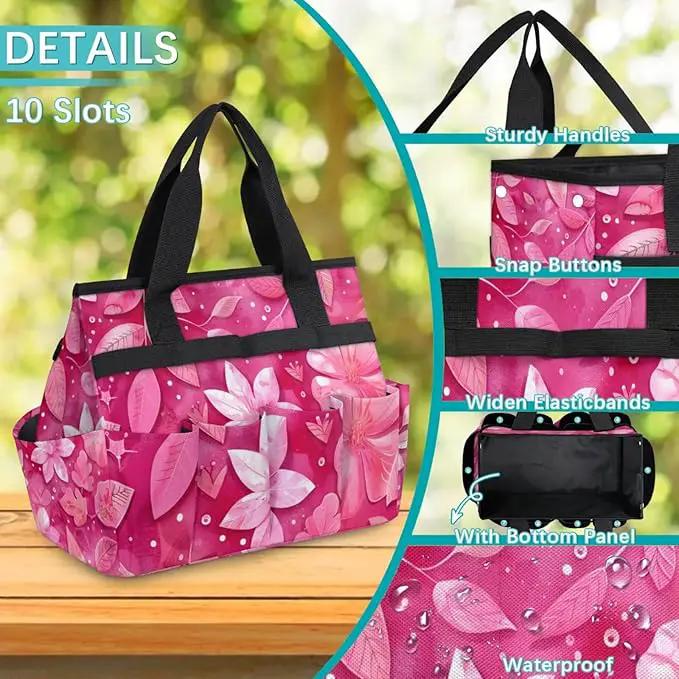 Rose Red flower Gardening Tool Bag,Heavy Duty Garden Tote Bag,Portable Oxford Gardening Storage Basket Organizer Handbag with Pockets Handle,Hand Tools Gifts for Outdoor Garden Lawn by GreenHaven Gardens