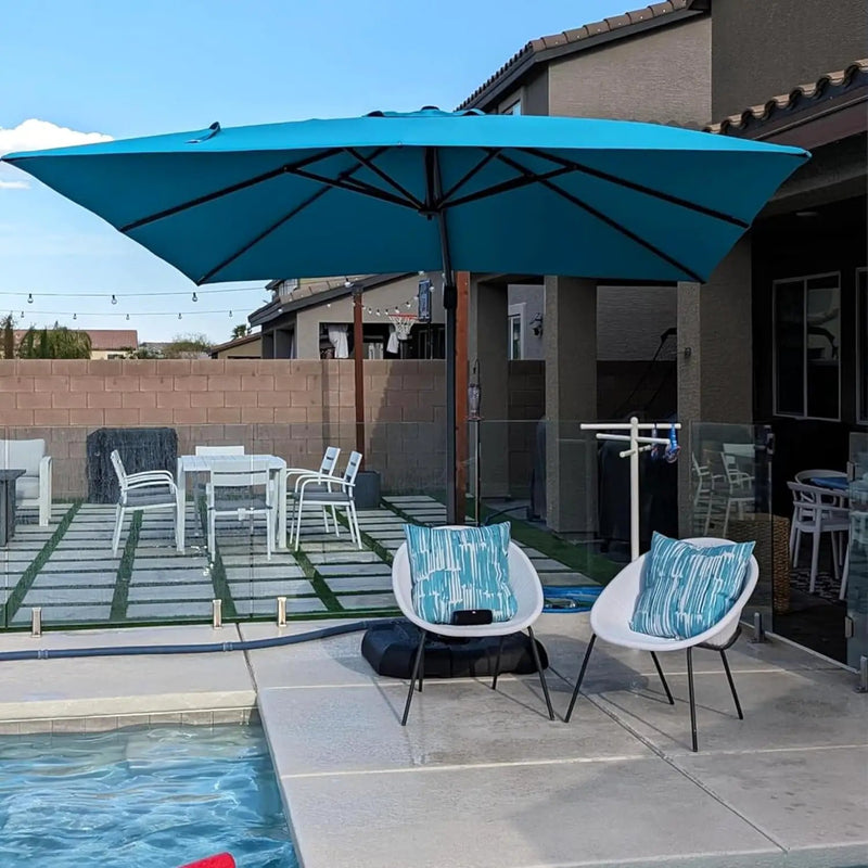 PURPLE LEAF 9' X 11.5' Patio Umbrella Outdoor Cantilever Rectangle Umbrella Aluminum Offset Umbrella with 360-degree Rotation for Garden Deck Pool Patio, Turquoise Blue by GreenHaven Gardens