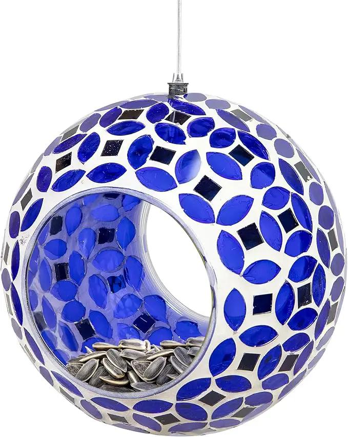 Sunnydaze 6-Inch Glass Mosaic Hanging Bird Feeder for Outdoors - Fly-Through Wild Bird Feeder - Lavender Mosaic by GreenHaven Gardens