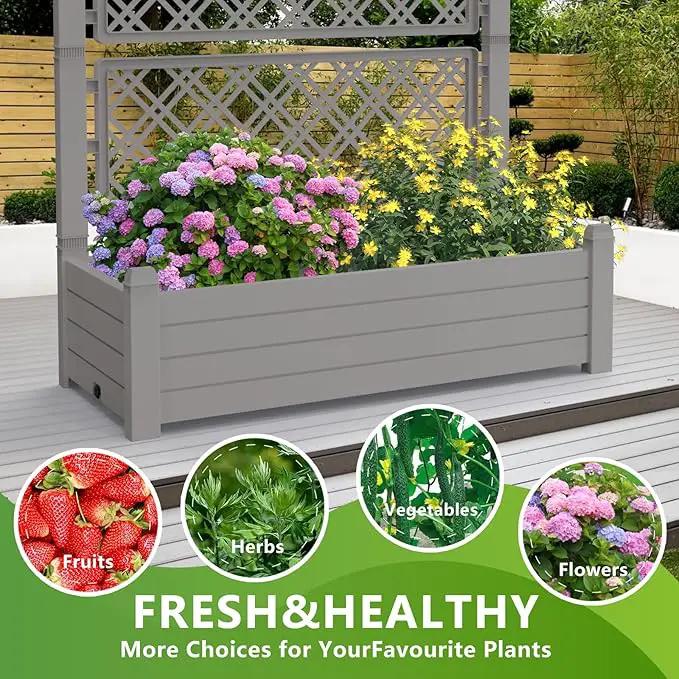59.3in Planter Box Trellis, Large Outdoor Plastic Raised Garden Bed with Drain Plug for Climbing Plants(Gray,43.43 * 18.27 * 59.29) by GreenHaven Gardens