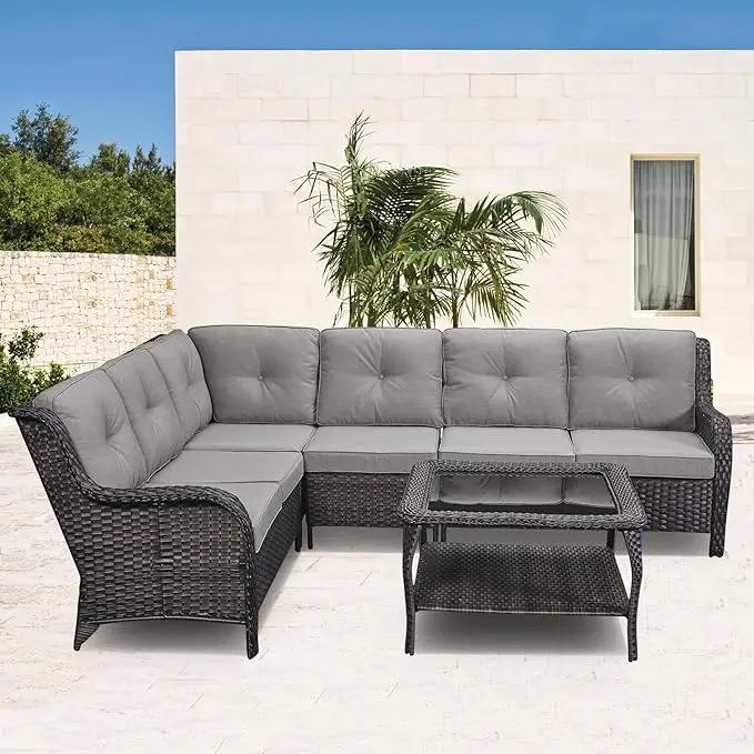 Patio Tables Outdoor Coffee Table - Wicker Rattan Coffee Tables with 2-Tier Storage Shelf Glass Top for Proch Deck Balcony Garden Squre Brown by GreenHaven Gardens