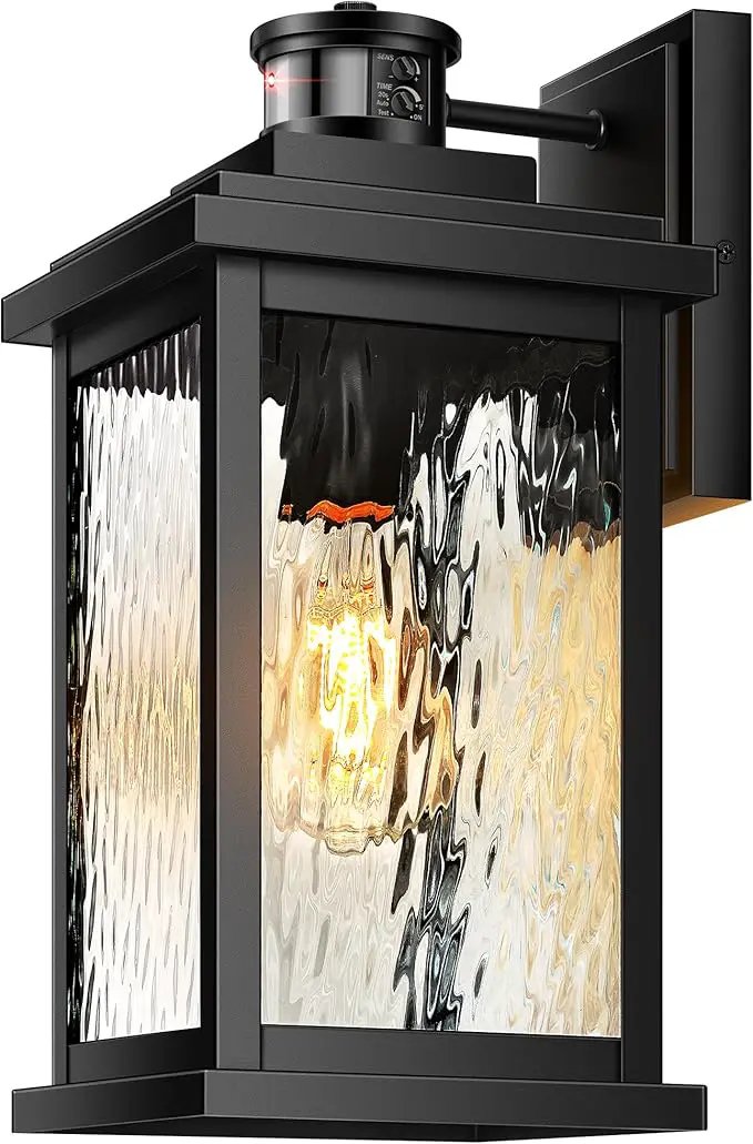 VIANIS Large Advanced Motion Sensor Outdoor Lights, Black Easy-to-Install Dusk to Dawn Outdoor Wall Lights, Aluminum Waterproof Porch Light with Water Glass for Porch, Garden, Front Door by GreenHaven Gardens