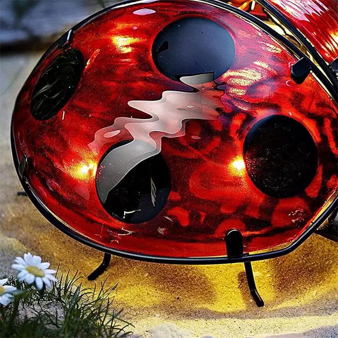 Elenon Ladybug Decor Solar Lights, Metal Ladybugs Outdoor Decorative Yard Art Garden Sculptures & Statues for Patio Yard Pathway by GreenHaven Gardens