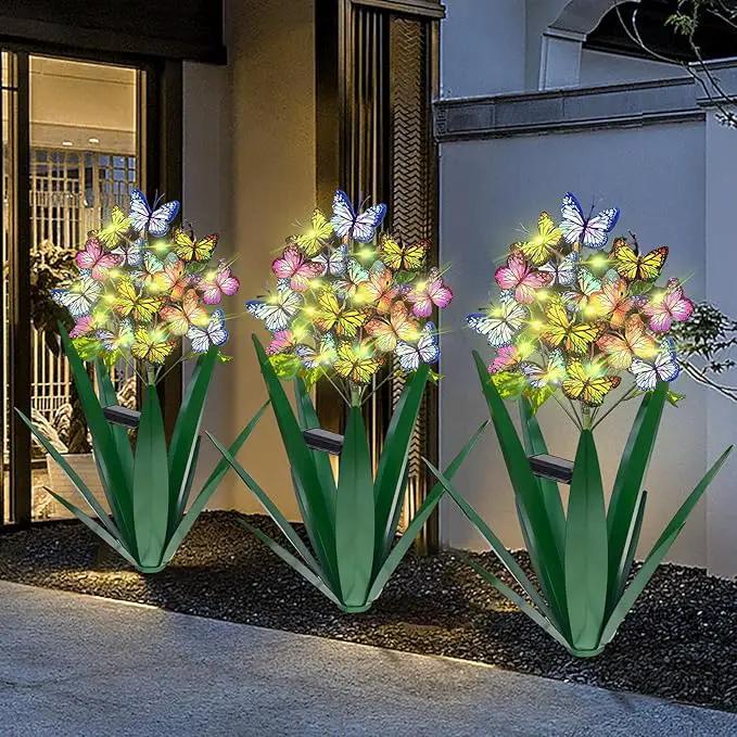Homight Solar Metal Agave Butterfly Flower Stick Garden Sculpture - Outdoor Christmas Lights With Swaying Butterfly Sunflower - Solar Outdoor Gift (3 PCS Green) by GreenHaven Gardens
