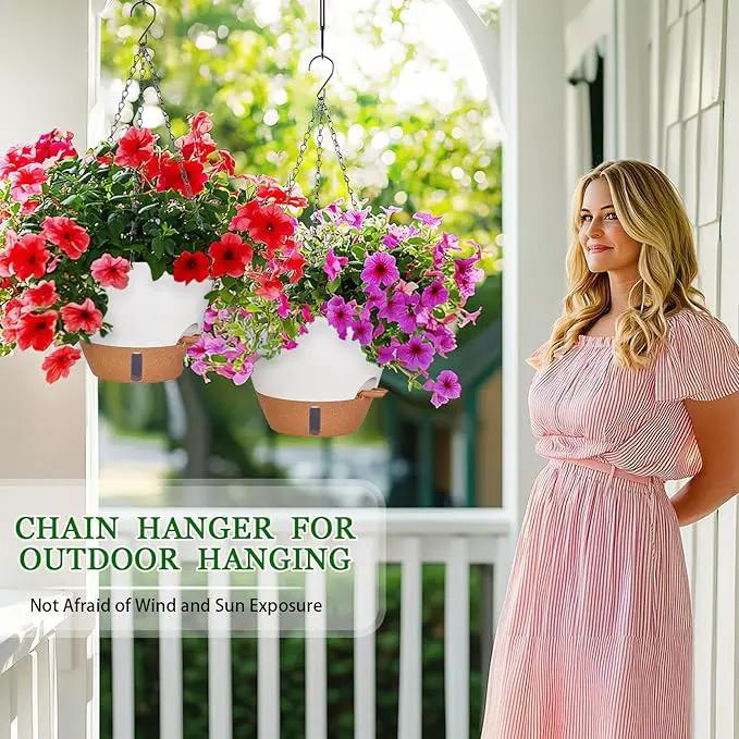 10 Inch Hanging Planters for Indoor Plants, 2 Pack Self Watering Hanging Baskets Flower Pots with Drainage Hole, Visual Reservoir & 2 Kinds of Plant Hanger for Outdoor Garden Home Decor by GreenHaven Gardens