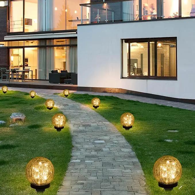 Solar Lights Outdoor Garden Decorative - 2 Pack Solar Globe Lights Upgrade Waterproof with 30 LEDs Cracked Glass Ball Lights for Yard Patio Pathway Lawn Outside Decor (4.73") Warm White by GreenHaven Gardens