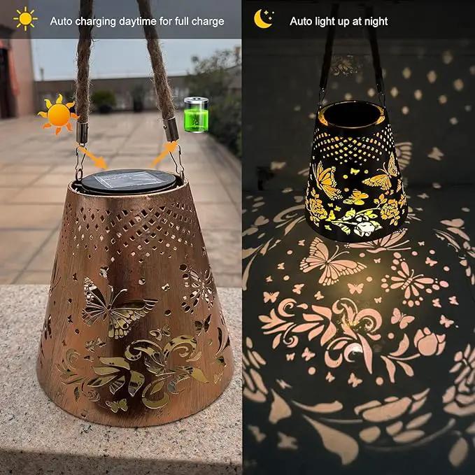 Hanging Solar Lanterns Outdoor Waterproof Butterfly Solar Lights Metal Outdoor Decor, LED Decorative Solar Garden Lights for Garden, Backyard, Tree, Porch(1 Pack) by GreenHaven Gardens