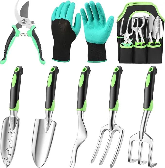 Garden Tools, 8-Piece Garden Tool Set with Non-Slip Ergonomic Handles, Lightweight Aluminum Alloy Rust-Proof Durable Gardening Hand Tools, Ideal Gardening Tools Gifts for Women and Men by GreenHaven Gardens