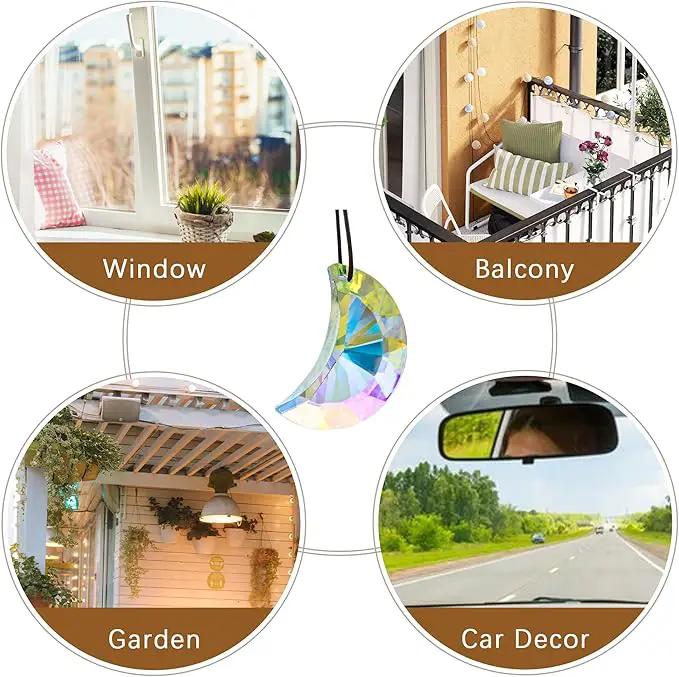 HDCRYSTALGIFTS 2pcs 50mm Crystal Prisms Sun Catchers,Half Moon Drop Hanging Suncatchers for Windows, Rainbow Maker Crystals Decoration by GreenHaven Gardens