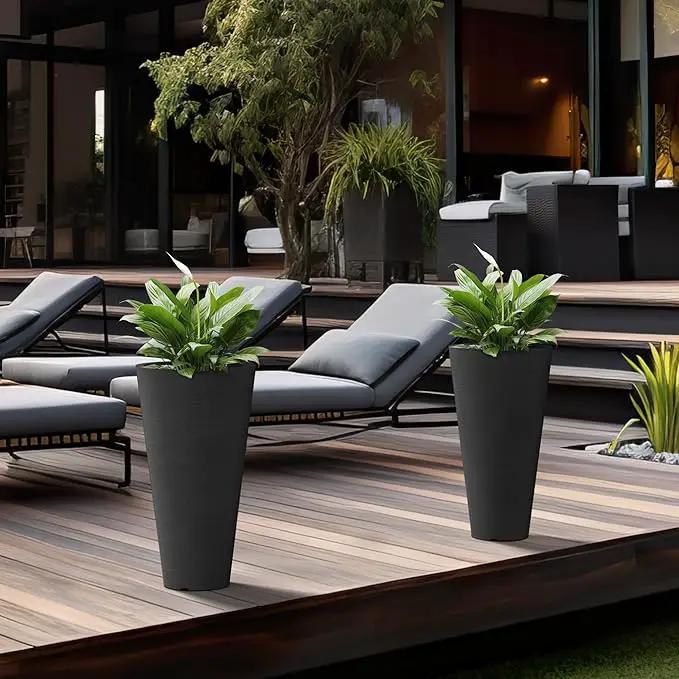 Kante Tall Round Planter Set of 2, 18" H Large Decorative Planter Pots for Outdoor Indoor Garden Patio Front Porch (Black) by GreenHaven Gardens