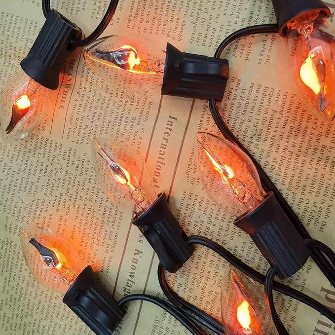 C7 Christmas Flicker Flame String Lights, 25Ft C7 Outdoor Christmas Decorations String Lights with C7 Clear Flicker Flame Bulbs, Hanging Patio Lights for Christmas Halloween Party Garden Porch-Black by GreenHaven Gardens