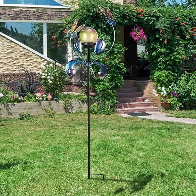 VCUTEKA Solar Lights Outdoor Metal Garden Stake Waterproof Crackle Glass Globe Garden Decor Butterfly for Pathway, Lawn, Patio, Yard by GreenHaven Gardens