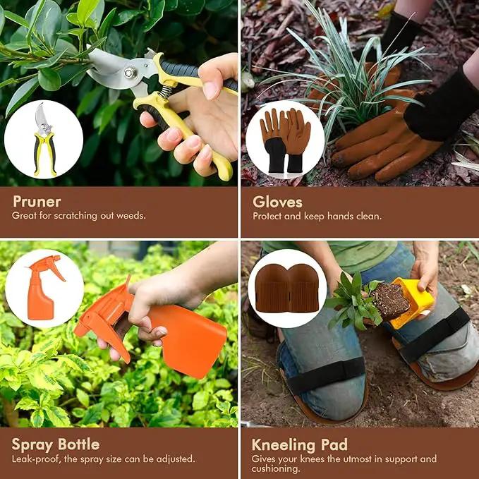 Gardening Tools - YAUNGEL 10 Pcs Garden Tool Set, Heavy Duty Stainless Steel Gardening Supplies Hand Tools with Wooden Handle, Storage Tote Bag, Ideal Gardening Gifts for Women and Men, Pink by GreenHaven Gardens