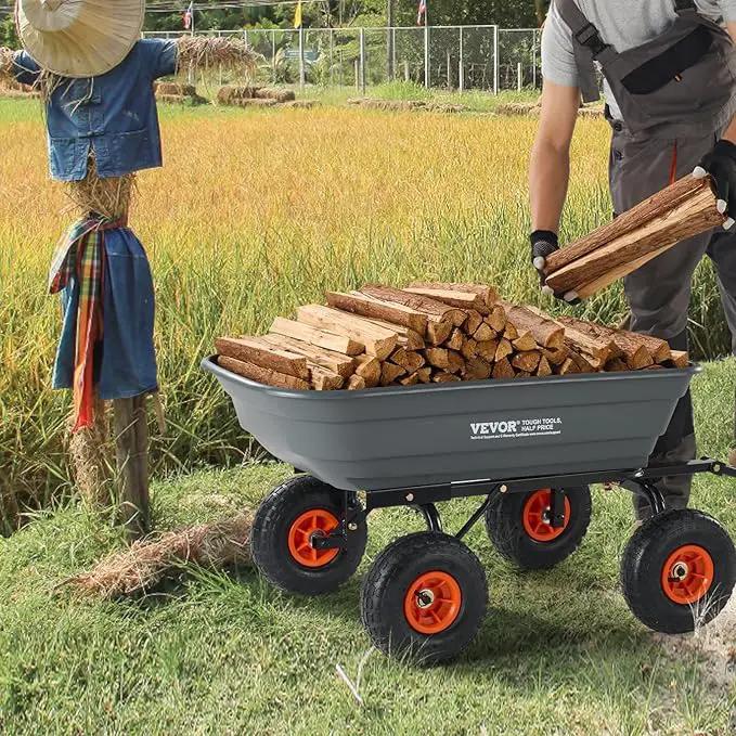 VEVOR 4 Cu.Ft. 600lbs Poly Garden Cart Dump Wagon, Heavy Duty 4 Wheel Wheelbarrow Yard Cart Dump Wagon with 10in All Terrain Wheels, Steel Frame and Quick Release System by GreenHaven Gardens