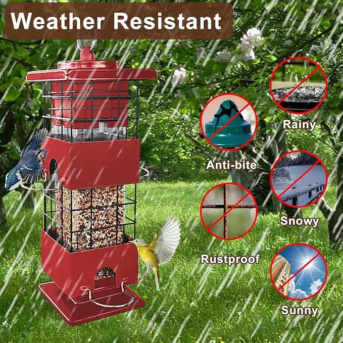 Squirrel Proof Bird Feeder, 3LBS Large Capacity Hanging Bird Feeders for Outdoors, Weight-Activated Perches Metal Anti-Squirrel Birdfeeder for Blue Jay, Cardinal, Outside (Red) by GreenHaven Gardens