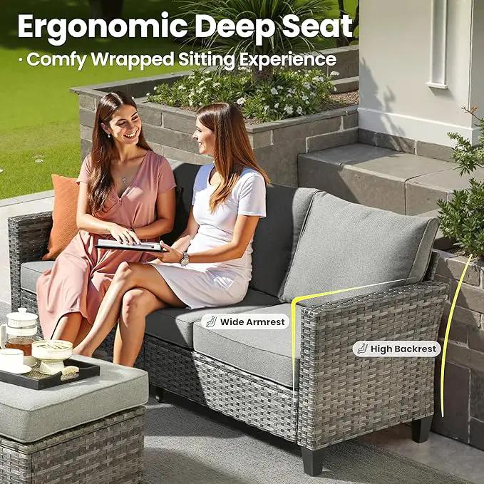 ovios 7 Pieces Patio Furniture Set with 42" Fire Pit Table, Outdoor Wicker Sofa with Swivel Chairs, All Weather High Back Rattan Couch Conversation Set, Dark Grey by GreenHaven Gardens