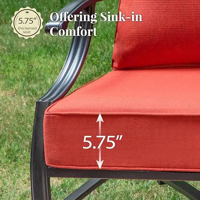Patio Furniture Set with Fire Pit Table, 5 Pcs Metal Outdoor Conversation Set, 4 Rocking Chairs with 5.75" Extra Thick Cushion and 28" Fire Pit Table for Backyard Deck, Red by GreenHaven Gardens