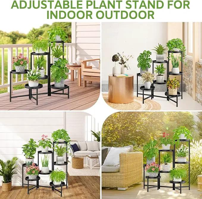 iDavosic.ly 7 Tier Large Plant Stand Indoor with 10 Inch Wide Tray, Tiered Corner Metal Outdoor Flower Display Holder Shelf, Folding Tall Rack for Patio Porch Living Room, Modern Black by GreenHaven Gardens