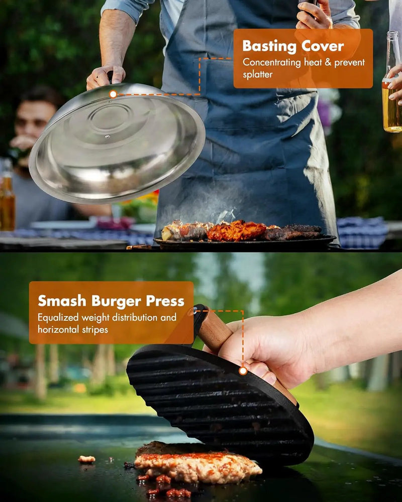 Griddle Accessories Kit - 136PCS Flat Top Grill Accessories for Blackstone and Camp Chef Metal Spatula Tools Set with Burger Press Scraper Tongs Carry Bag for Outdoor Grilling BBQ Cooking by GreenHaven Gardens