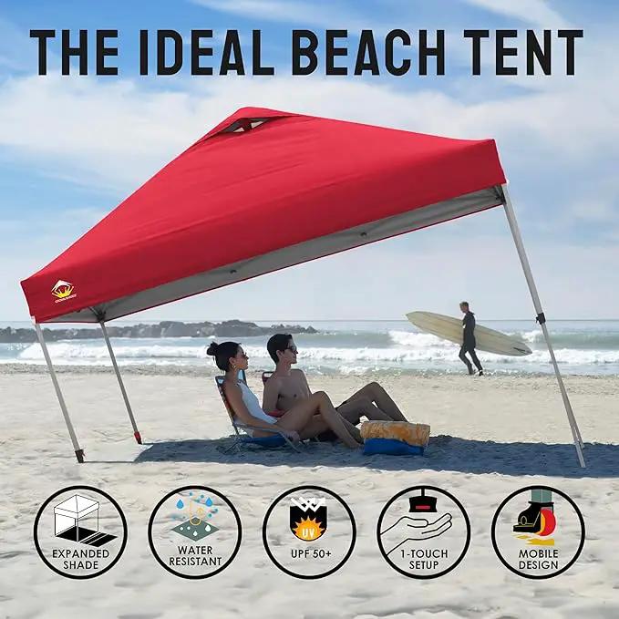 CROWN SHADES 10x10 Pop Up Canopy Tent - Patented Center Lock One Push Instant Outdoor Canopy Beach Tent with STO-N-Go Bag 8 Stakes & 4 Sand Bags，Red by GreenHaven Gardens