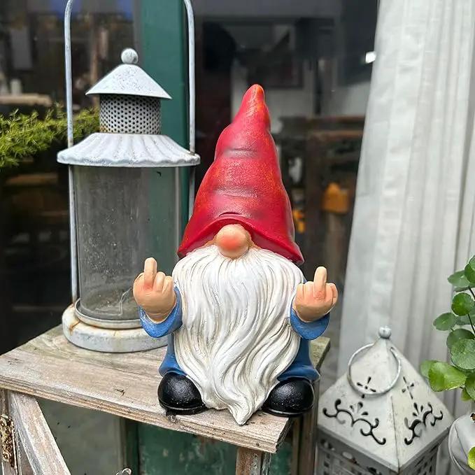 Middle Finger Gnome Statue 7.8in， Naughty Garden Gnome Statue Decoration and Lawn Ornament - Funny Garden Gnomes for Outdoor or Home Decor, Red, WSH004 by GreenHaven Gardens