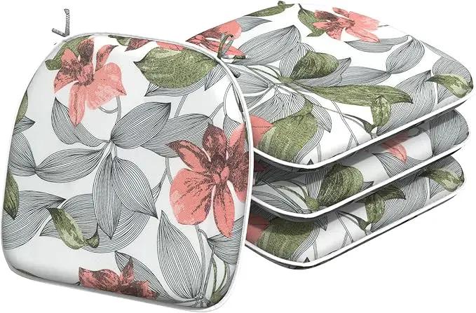 Indoor/Outdoor Chair Cushions 16x17 Inch, Patio Chair Cushions with Ties, All Weather Seat Cushions for Patio Furniture Home Garden Chair Use, Set of 4, Clemens Noir Pink by GreenHaven Gardens