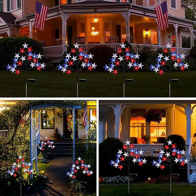 Solar 4th of July Stake Lights, Red White and Blue Lights Outdoor Decorations, Led Patriotic Lights Battery Operated for Memorial Day, July 4th, Veterans Day Outside Decor (2 Individual Pack) by GreenHaven Gardens