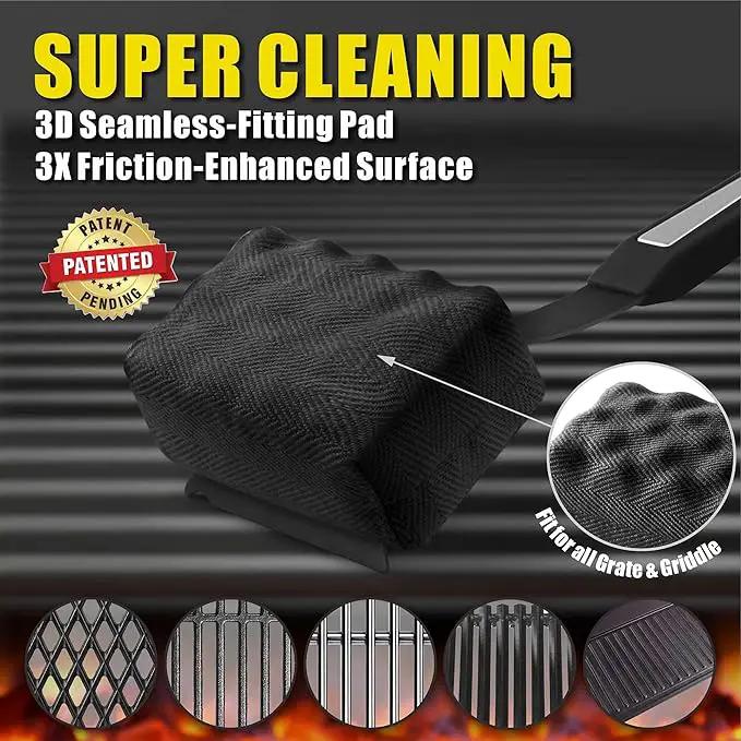 GRILLART Grill Brush Bristle Free. SteamWizards BBQ Replaceable Cleaning Head, Seamless-Fit Scraper Tools for Cast Iron/Stainless-Steel Grates Griddle, Safe Barbecue Grill Cleaner Brush-Dark Black by GreenHaven Gardens