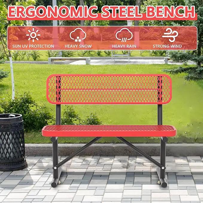 Heavy Duty Park Bench with Back Portable Frame, Outdoor Steel Bench with Backrest, Outdoor Park Bench Expanded Metal Mesh Bench for Lawn, Park, Deck, Garden, Patio, Porch, Black (Red, 4FT) by GreenHaven Gardens
