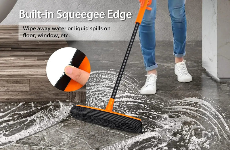 JEHONN Rubber Broom Carpet Rake for Pet Hair Remover, Fur Removal with Squeegee, Portable Detailing Brush Brush, 52.8 Inches Telescopic Long Handle for Fluff Carpet by GreenHaven Gardens