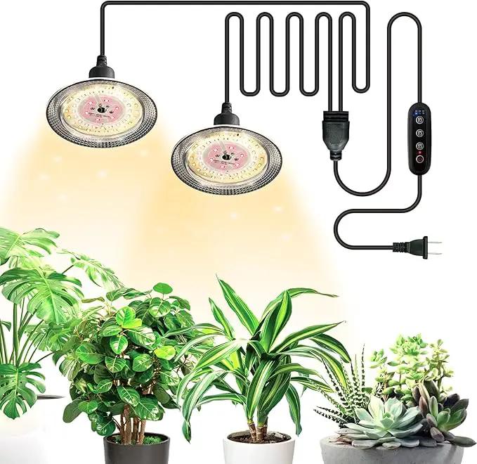 Grow Light Bulbs Indoor Plants Lights Adjustable Cord,Timer, Full Spectrum Plant Growing Lamp for Seedling,Greenhouse,Seedlings (2 Lights (14.7ft)) by GreenHaven Gardens