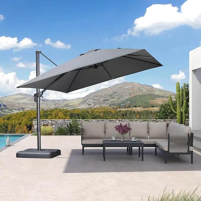 PURPLE LEAF 10 FT Cantilever Patio Umbrella Outdoor Aluminum Offset Square Umbrella with 3 Years Fade Resistance Recycled Fabric and 360-degree Rotation for Deck Pool Gard, Mist Grey by GreenHaven Gardens