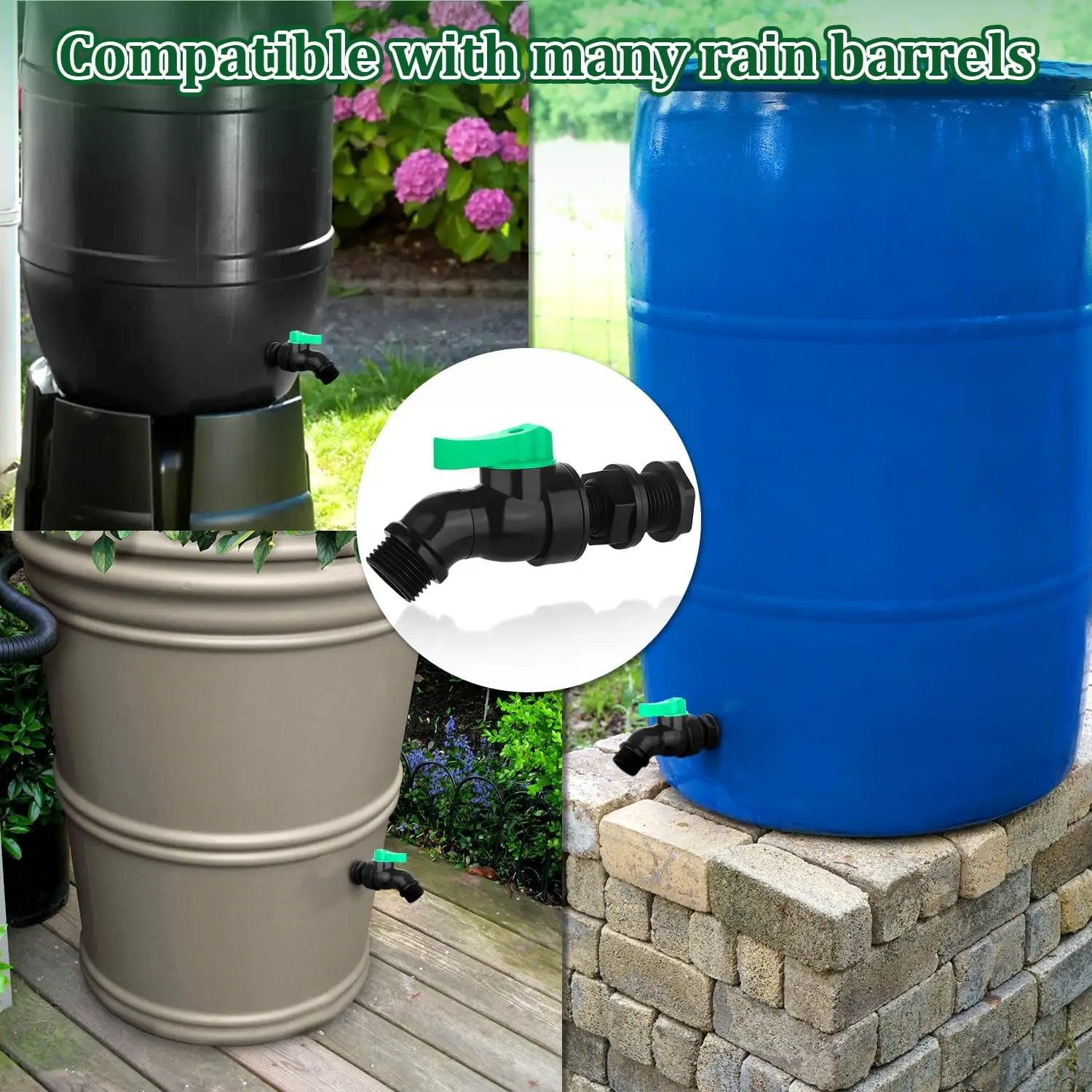 Plastics Rain Barrel Spigot Kit High Flow Valve Core Water Tank Faucet+PVC Bulkhead Fitting 1/2" NPT to 3/4" GHT Rain Barrel Spigot for Plastic Bucket Rainwater Drum Container Downspout Collector in by GreenHaven Gardens