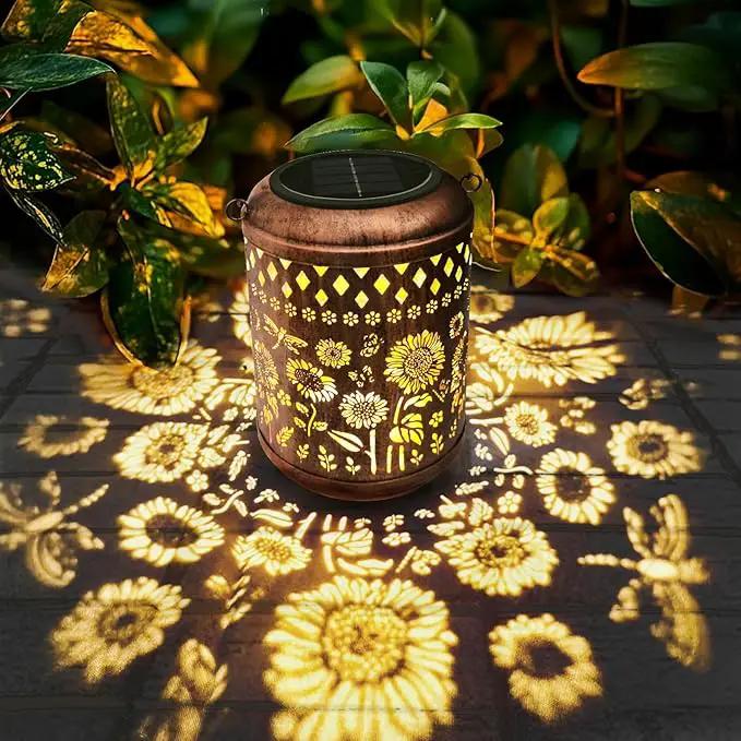Solar Outdoor Lanterns, Sunflower Garden Decor LED Light Hanging Waterproof Solar Metal Lantern Gifts for Women Mom Grandma Outdoor Decoration for Patio Pathway Yard by GreenHaven Gardens